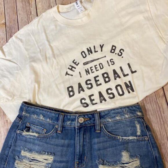 Baseball Season Tee Shirt Adult Large Natural Beige Baseball The Only BS I Need - Picture 3 of 7